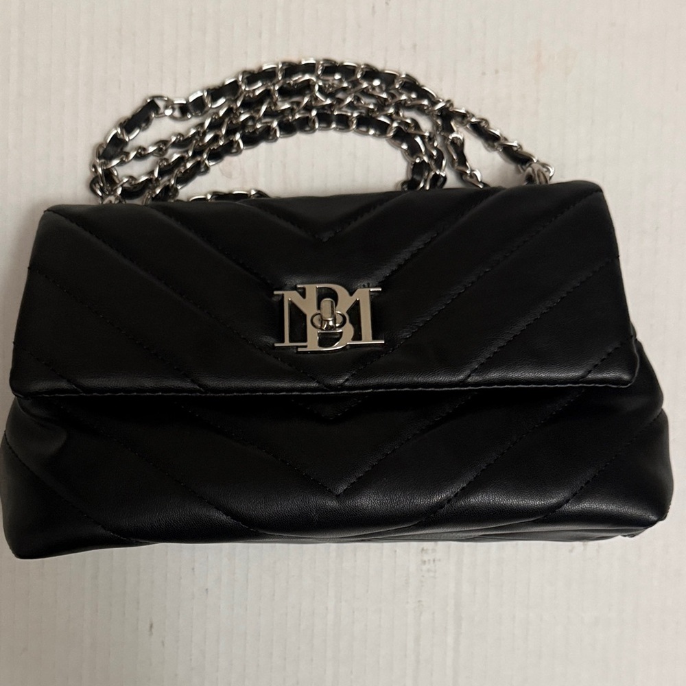 Badgley Mischka Black Quilted Shoulder Bag with Silver Chain
